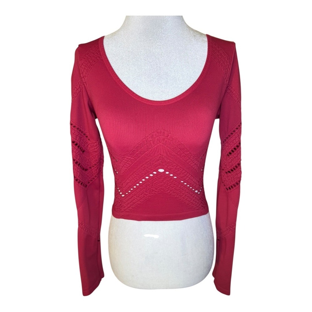 Spiritual Gangster Crop Top Long Sleeve Pink Red Athletic Athleisure XS S